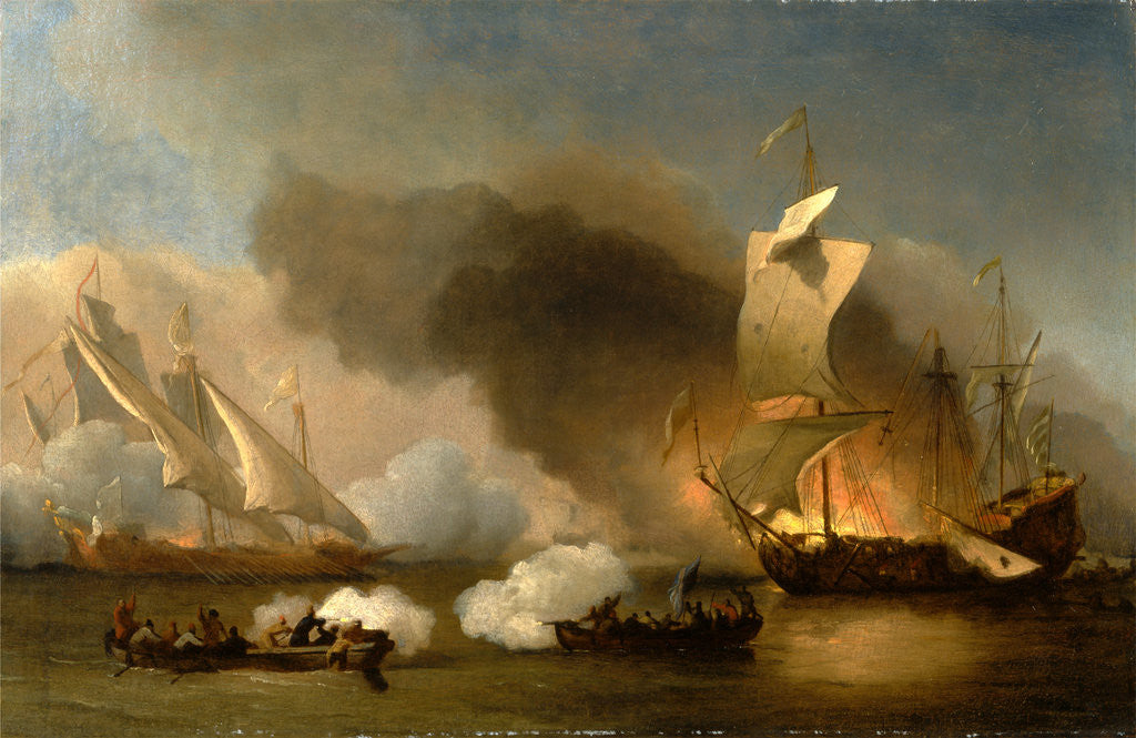 Detail of An Action off the Barbary Coast with Galleys and English Ships by William van de Velde the Younger