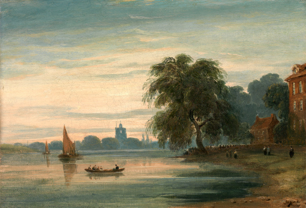 Detail of A View along the Thames towards Chelsea Old Church, London by John Varley