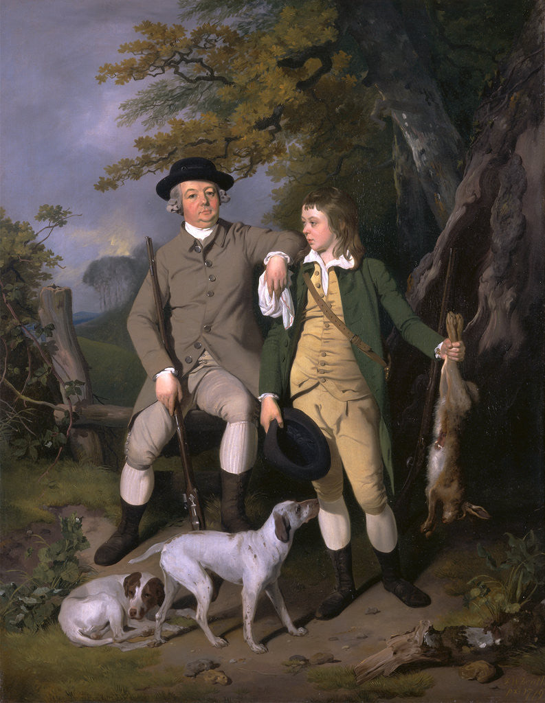 Detail of Portrait of a Sportsman with His Son A Sportsman with his Son and Dogs by Francis Wheatley