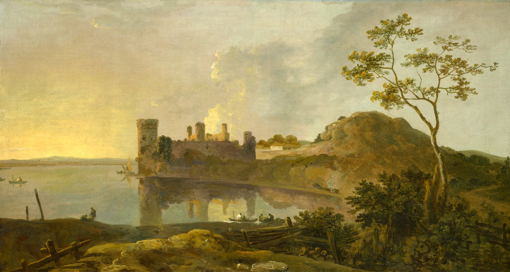 Detail of A Summer Evening (Caernarfon Castle) Summer Evening (Caernarvon Castle) A Summer Evening, with an Imaginary View of Caernarvon Castle Conway Castle by Richard Wilson