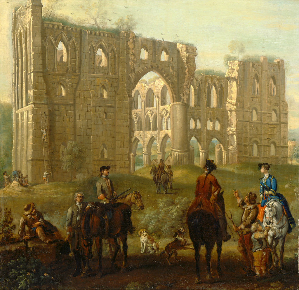 Detail of Rievaulx Abbey Riders Pausing by the Ruins of Rievaulx Abbey by John Wootton