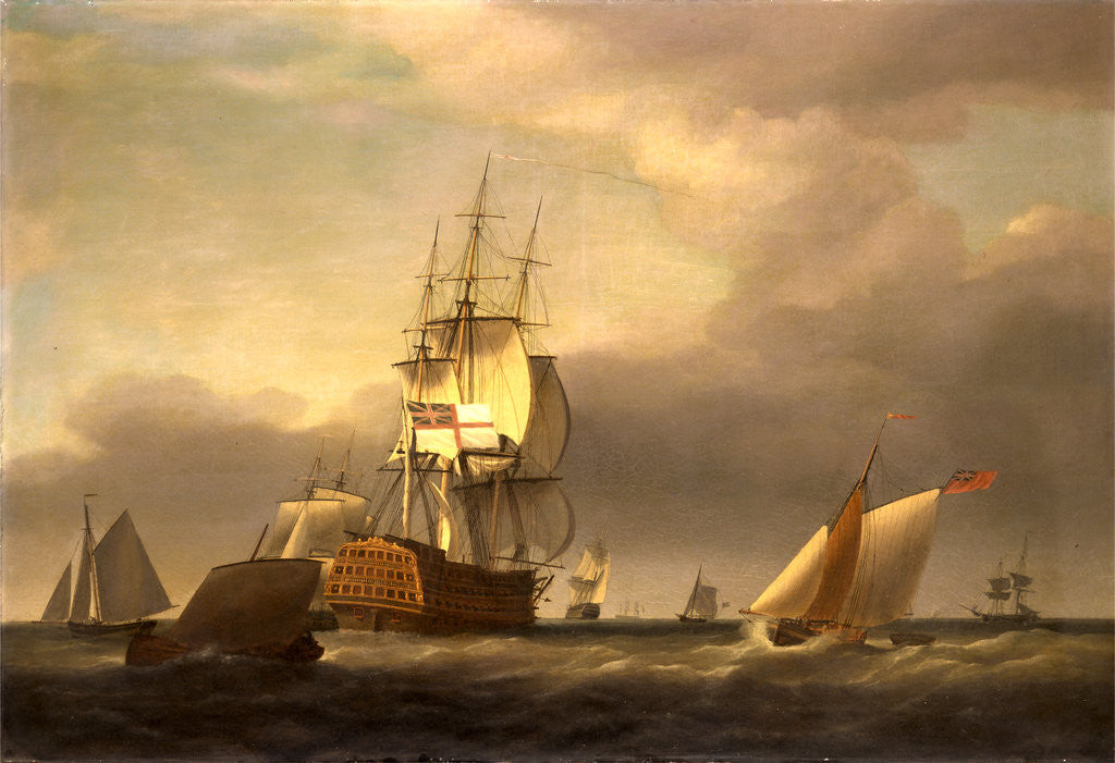Detail of A Seascape with Men-of-War and Small Craft by Francis Holman