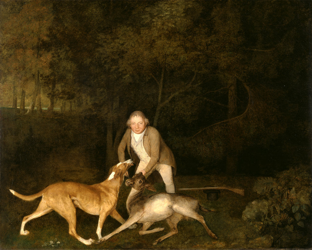Detail of Freeman, the Earl of Clarendon's gamekeeper, with a dying doe and hound by George Stubbs