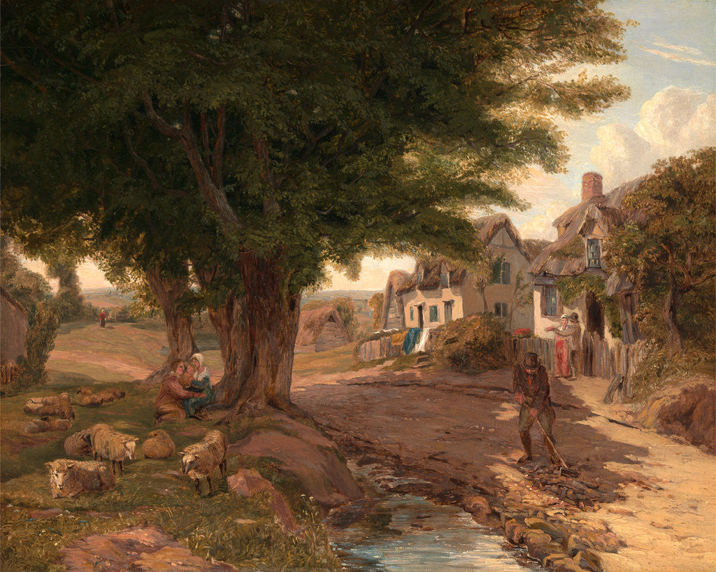Detail of Village Scene (possibly Colickey Green, Essex) by Jessica Landseer