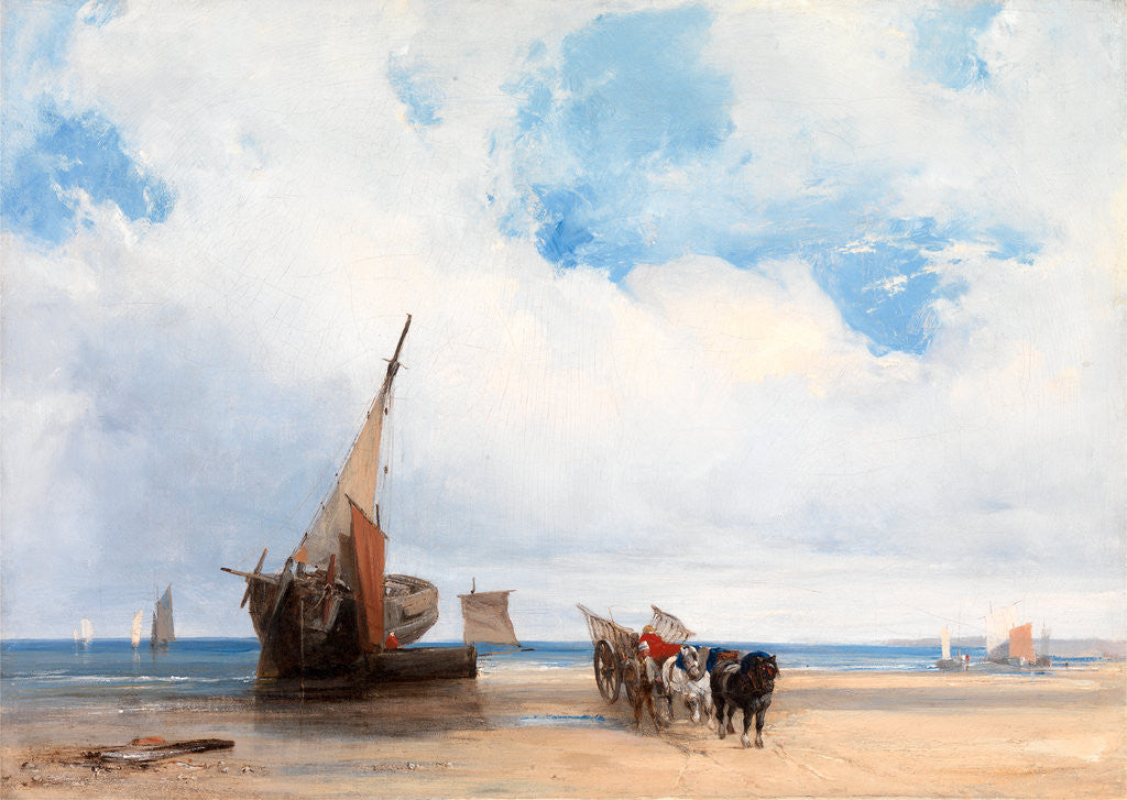 Detail of Beached Vessels and a Wagon, near Trouville, France by Richard Parkes Bonington