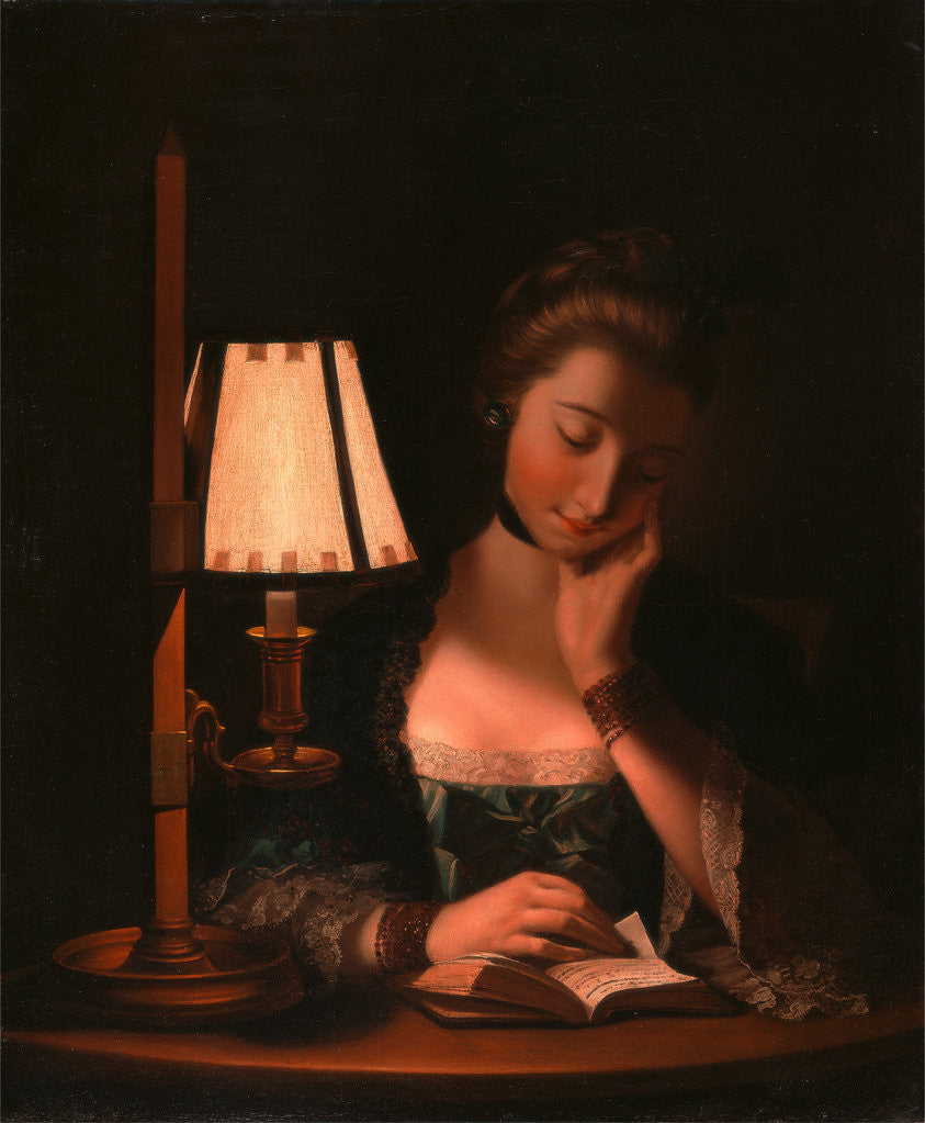 Detail of Woman Reading by a Paper-Bell Shade by Henry Robert Morland