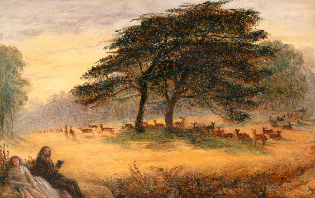 Detail of Lovers in Richmond Park (Windsor Park), London by James Smetham