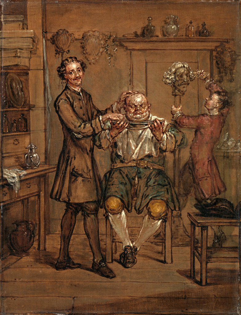 Detail of The Barber The Barber's Shop by Marcellus Laroon the Younger