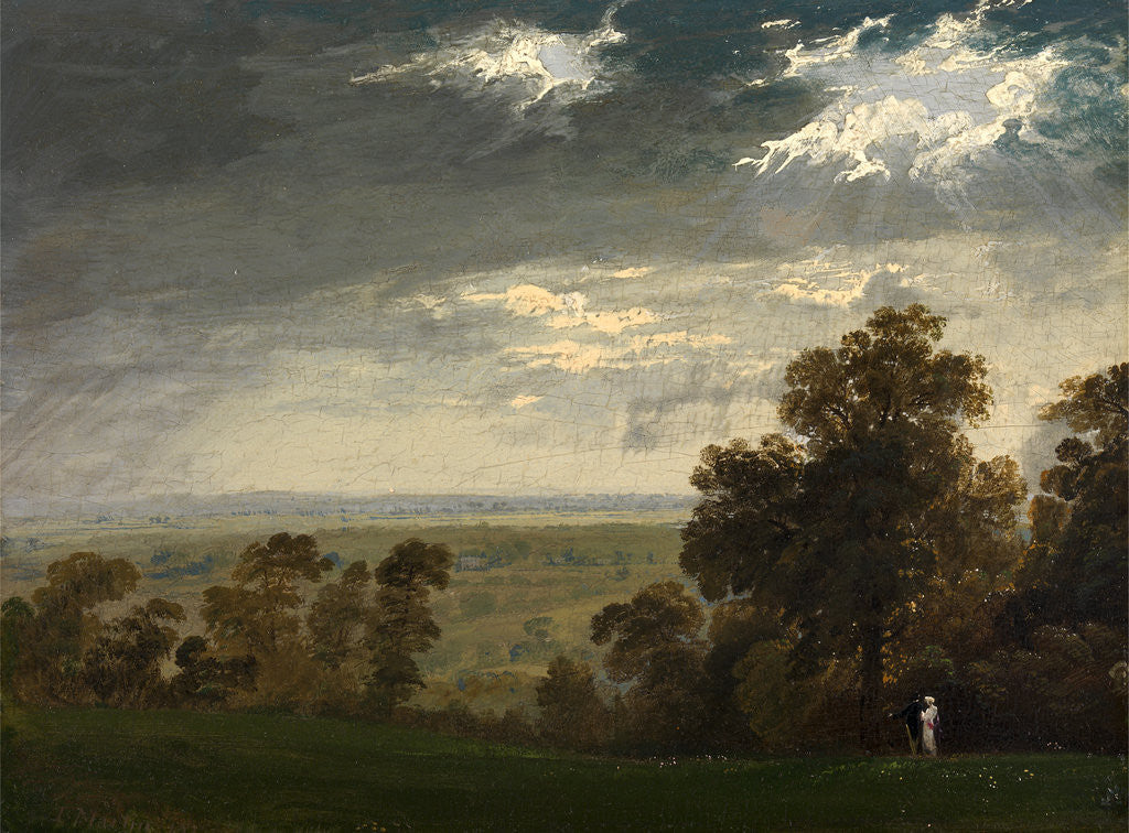 Detail of Landscape, Possibly the Isle of Wight or Richmond Hill Two figures in a landscape (possibly the Isle of Wight, or Richmond Hill) by John Martin