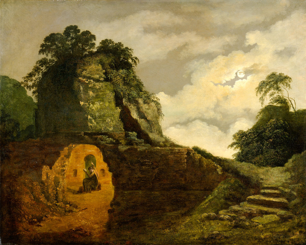 Detail of Virgil's Tomb by Moonlight, with Silius Italicus Virgil's Tomb by Moonlight by Joseph Wright of Derby