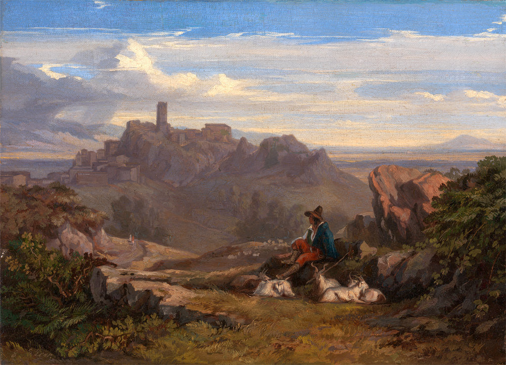 Detail of Landscape with Goatherd by Edward Lear