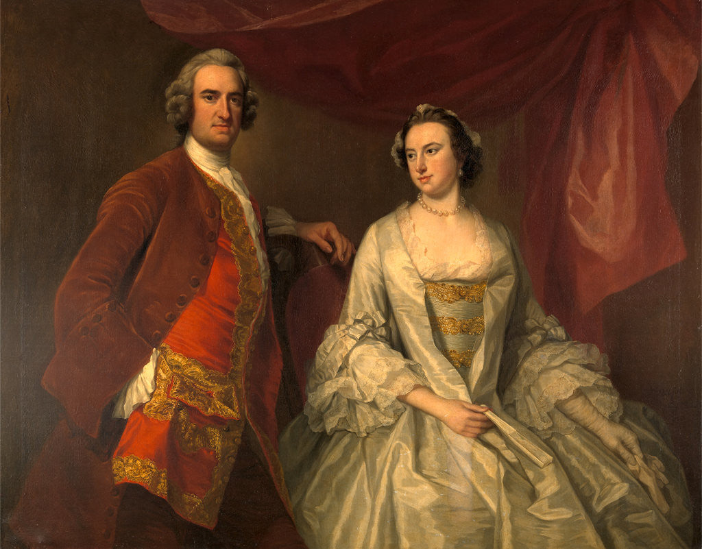 Detail of A Man and a Woman, Possibly of the Missing Family, of Little Park House, Wickham, Hampshire by George Knapton