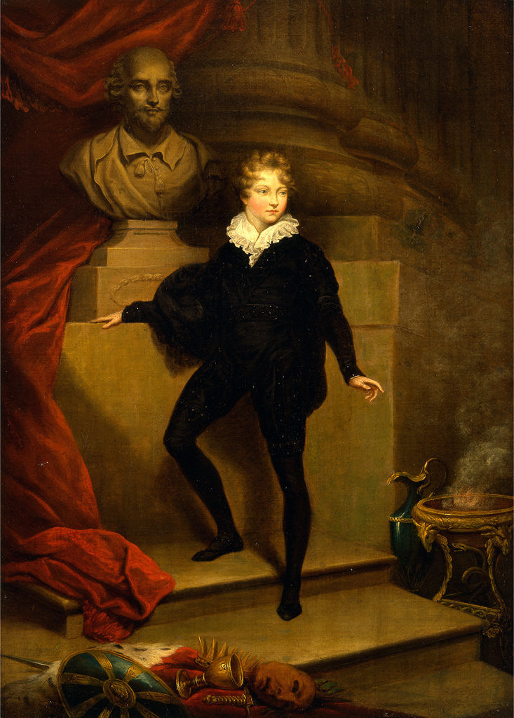 Detail of Master Betty as Hamlet, before a bust of Shakespeare by James Northcote