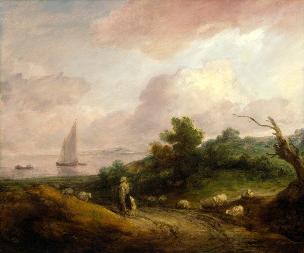 Detail of Coastal Landscape with a Shepherd and His Flock by Thomas Gainsborough