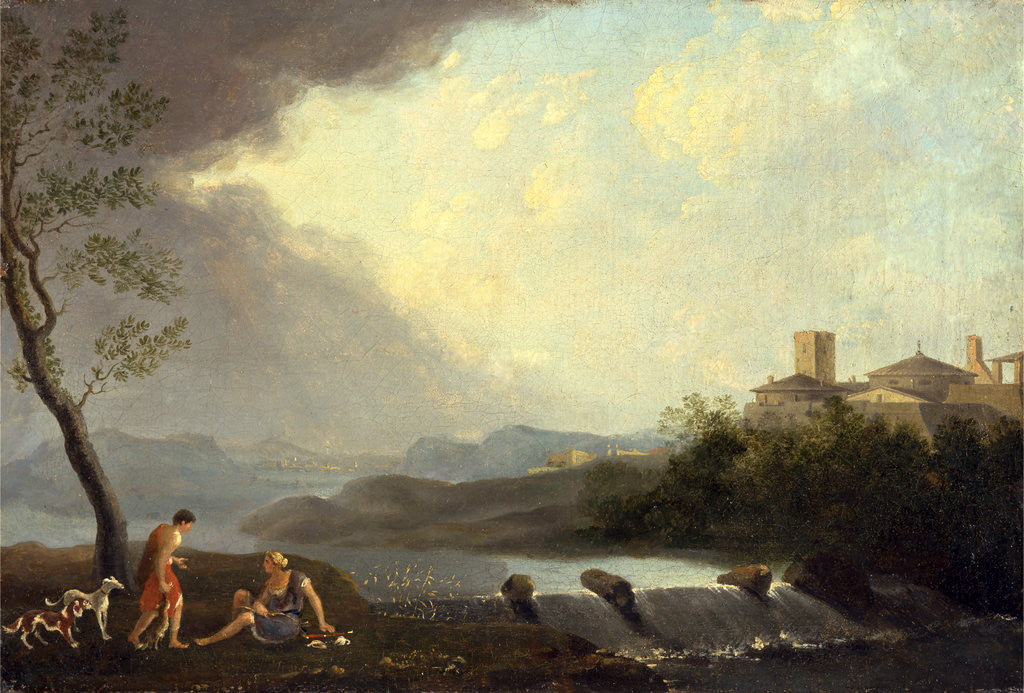 Detail of An Imaginary Italianate Landscape with Classical Figures and a Waterfall by Thomas Jones