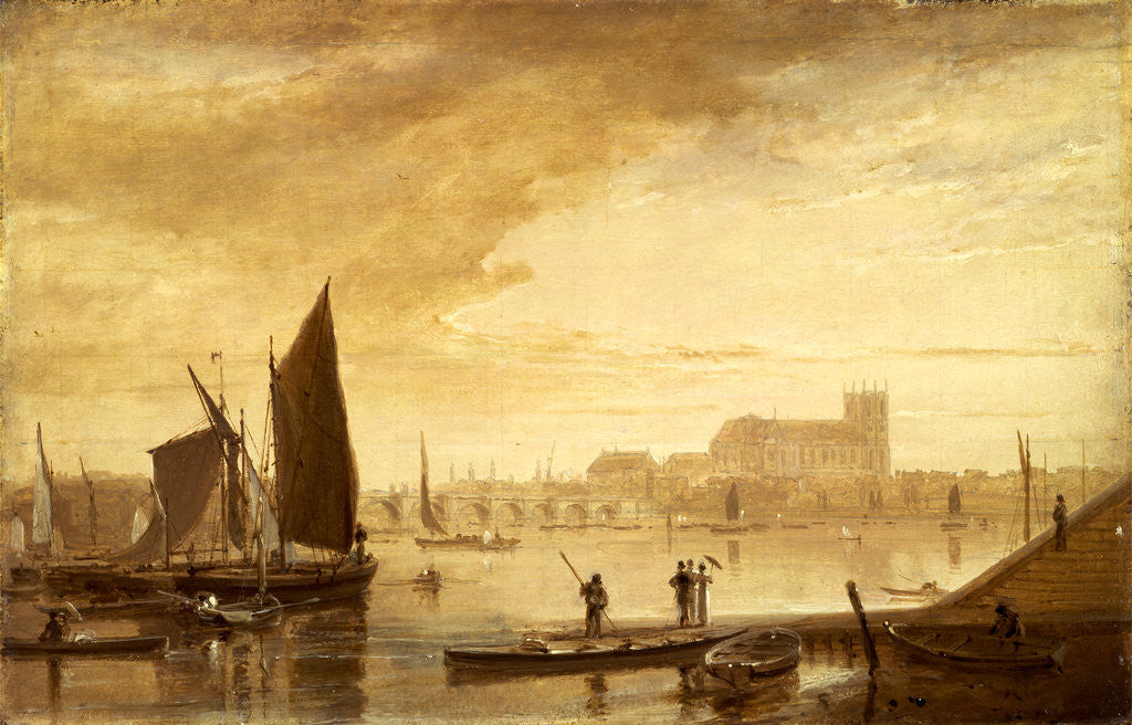 Detail of Westminster Bridge and Abbey, London by William Daniell