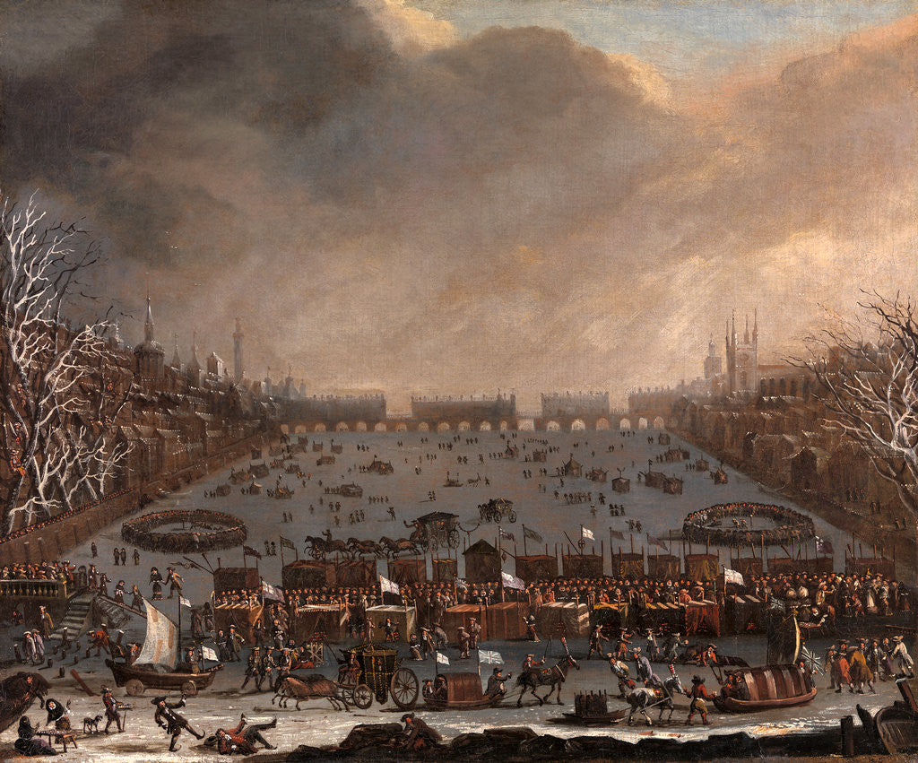 Detail of Frost Fair on the Thames, with Old London Bridge in the distance, London by Anonymous