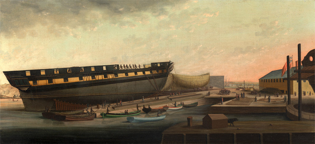 Detail of Heaving up His Majesty's Frigate 'Diana' at Blackburn's Yard, near Plymouth by John Rogers