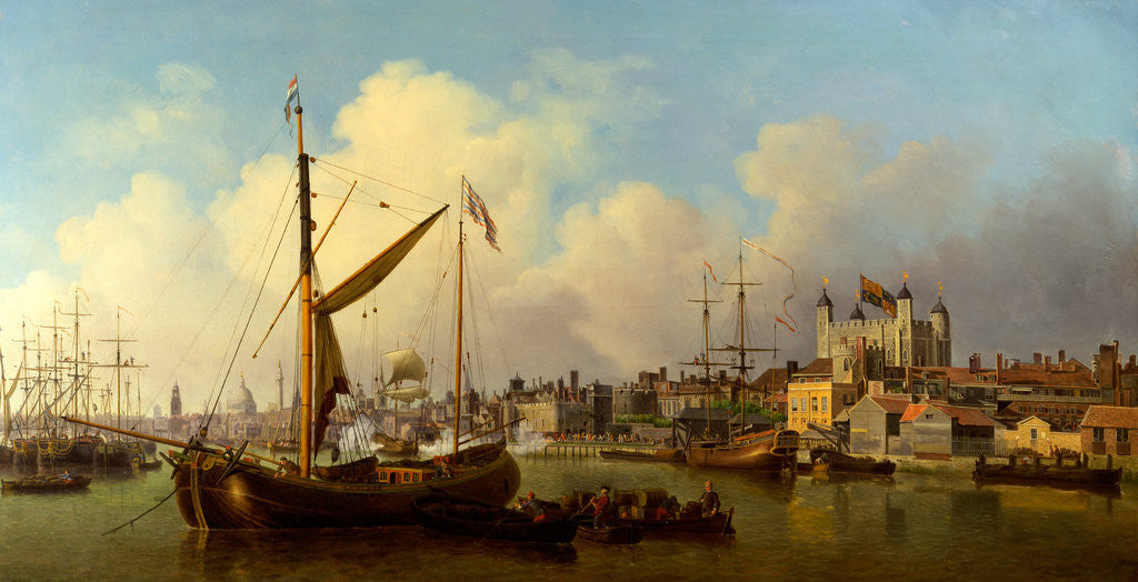 Detail of The Thames and the Tower of London Supposedly on the King's Birthday The Thames and the Tower of London by Samuel Scott