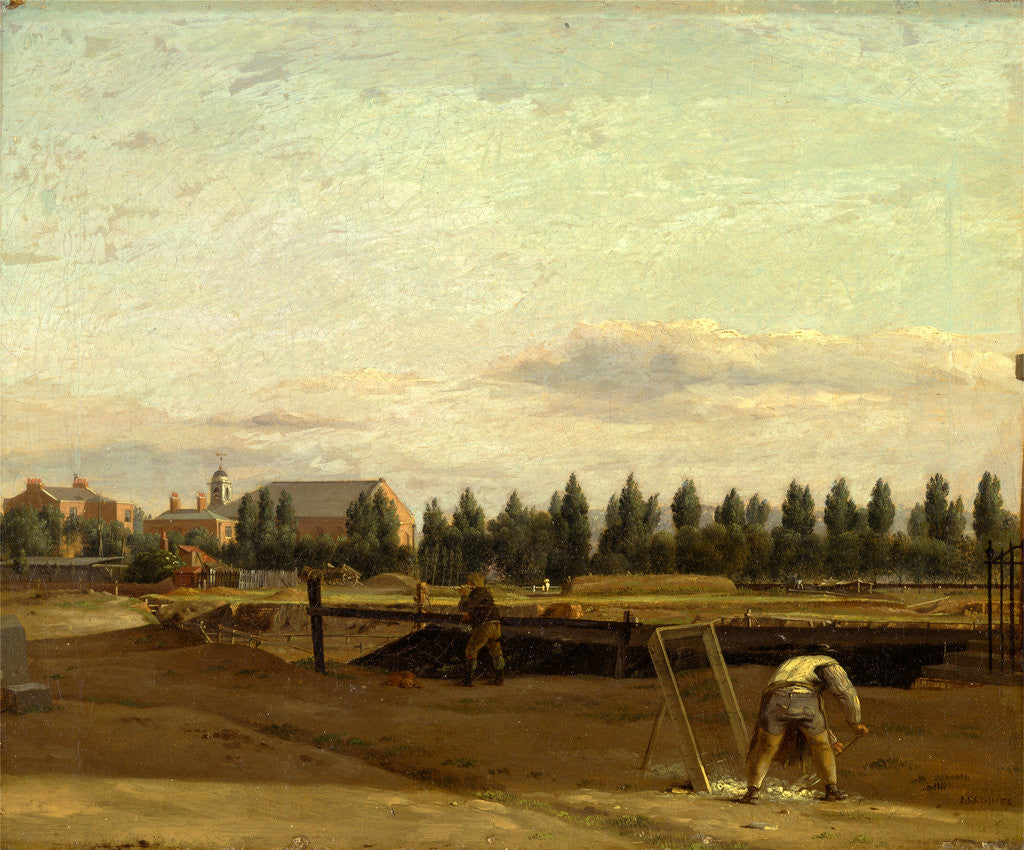 Detail of Excavating the Regent's Canal, with a View of Marylebone Chapel by John Seguier