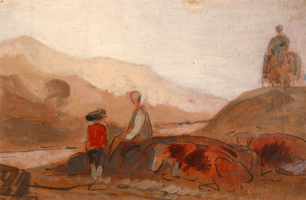 Detail of Mountainous Landscape with Figures by a Lake by Anonymous