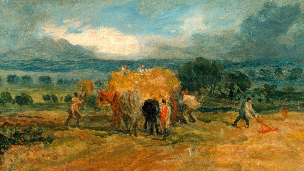Detail of A Harvest Scene with Workers Loading Hay on to a Farm Wagon by James Ward