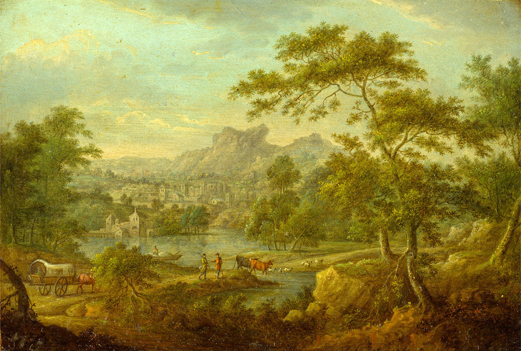 Detail of An Imaginary Landscape with a Wagon and a Distant View of a Town by Of Derby