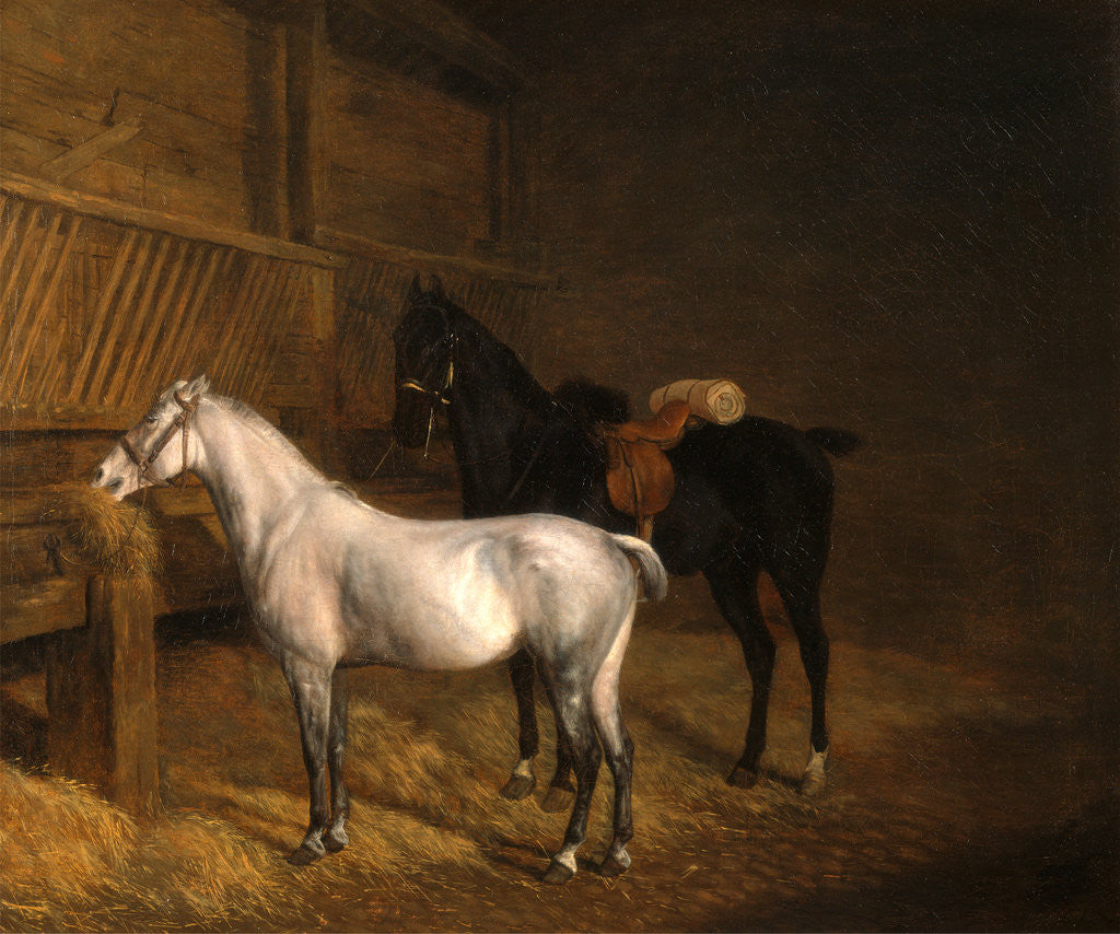 Detail of A Grey Pony and a Black Charger in a Stable by Jacques-Laurent Agasse