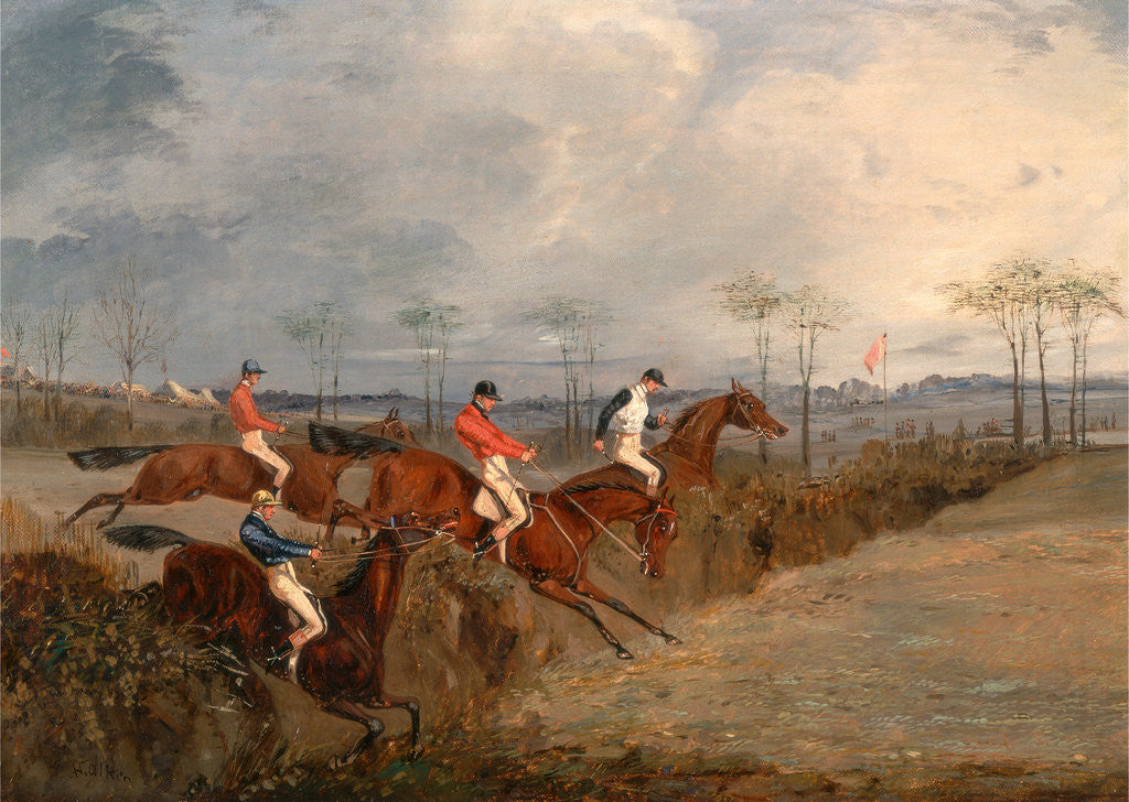 Detail of Scenes From a Steeplechase: Another Hedge A Steeplechase: Taking a Hedge and Ditch by Henry Thomas Alken