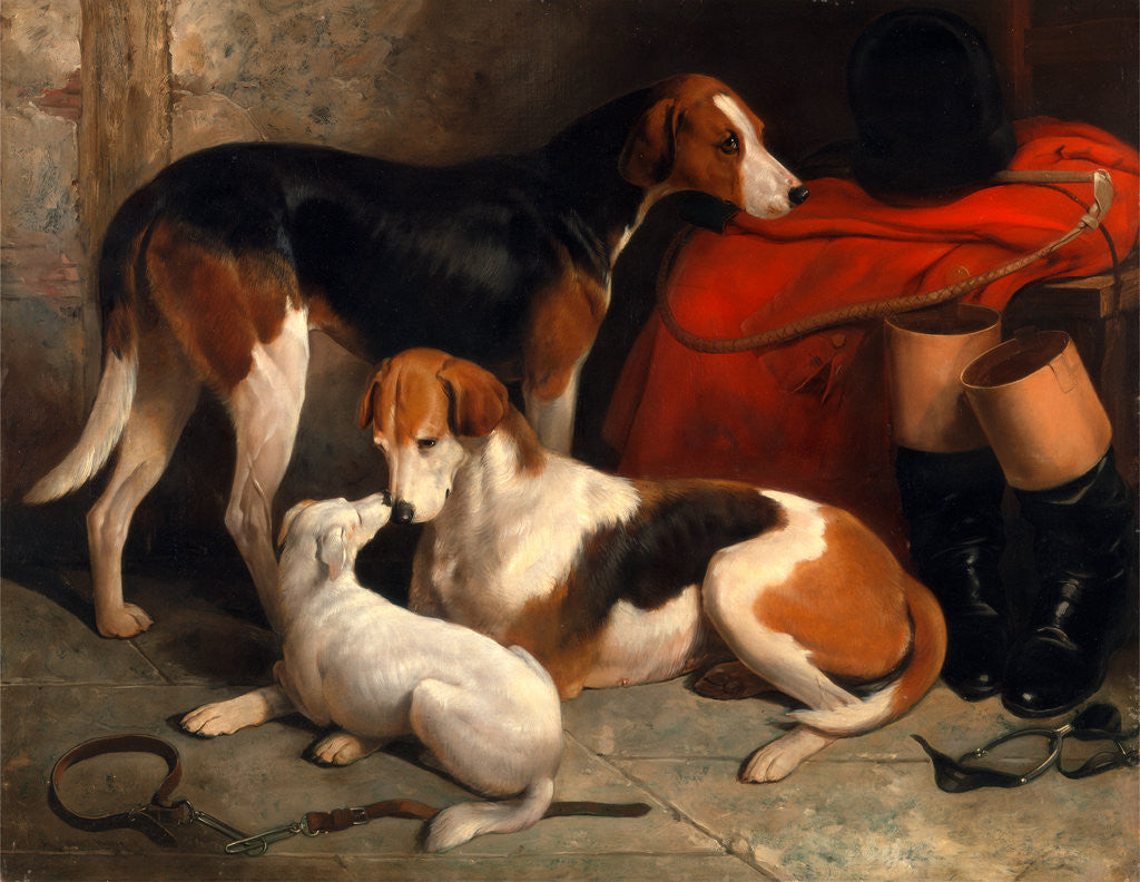 Detail of A Couple of Foxhounds with a Terrier by William Barraud
