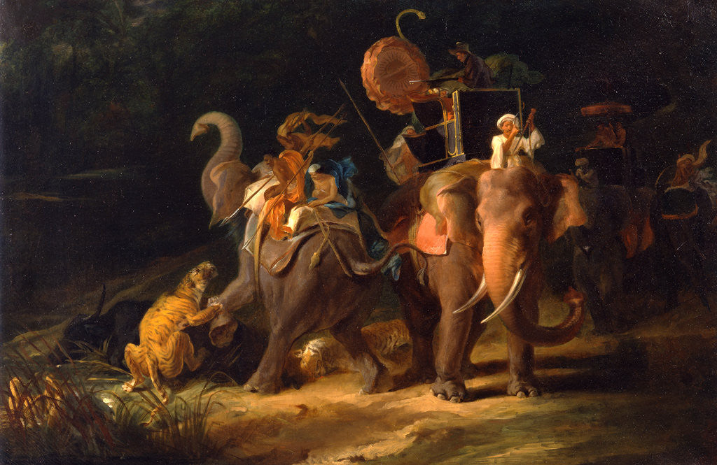 Detail of Tiger Hunting in the East Indies by Thomas Daniell