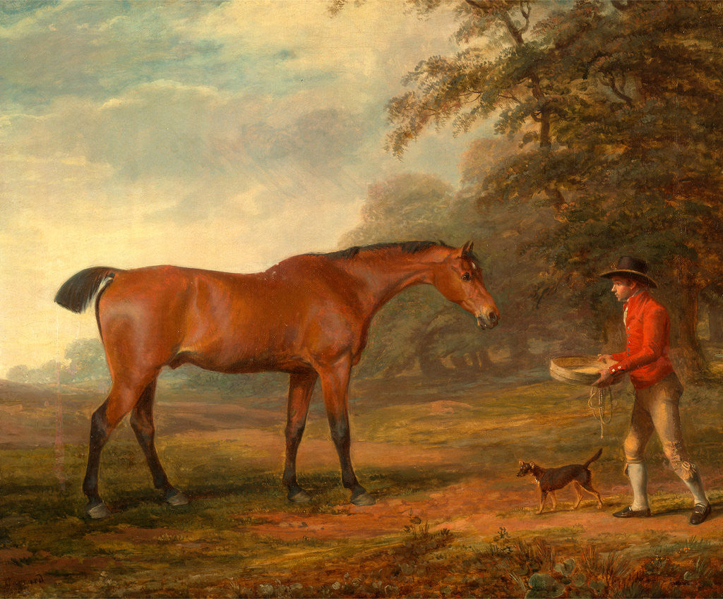 Detail of A Bay Horse Approached by a Stable-Lad with Food and a Halter by George Garrard