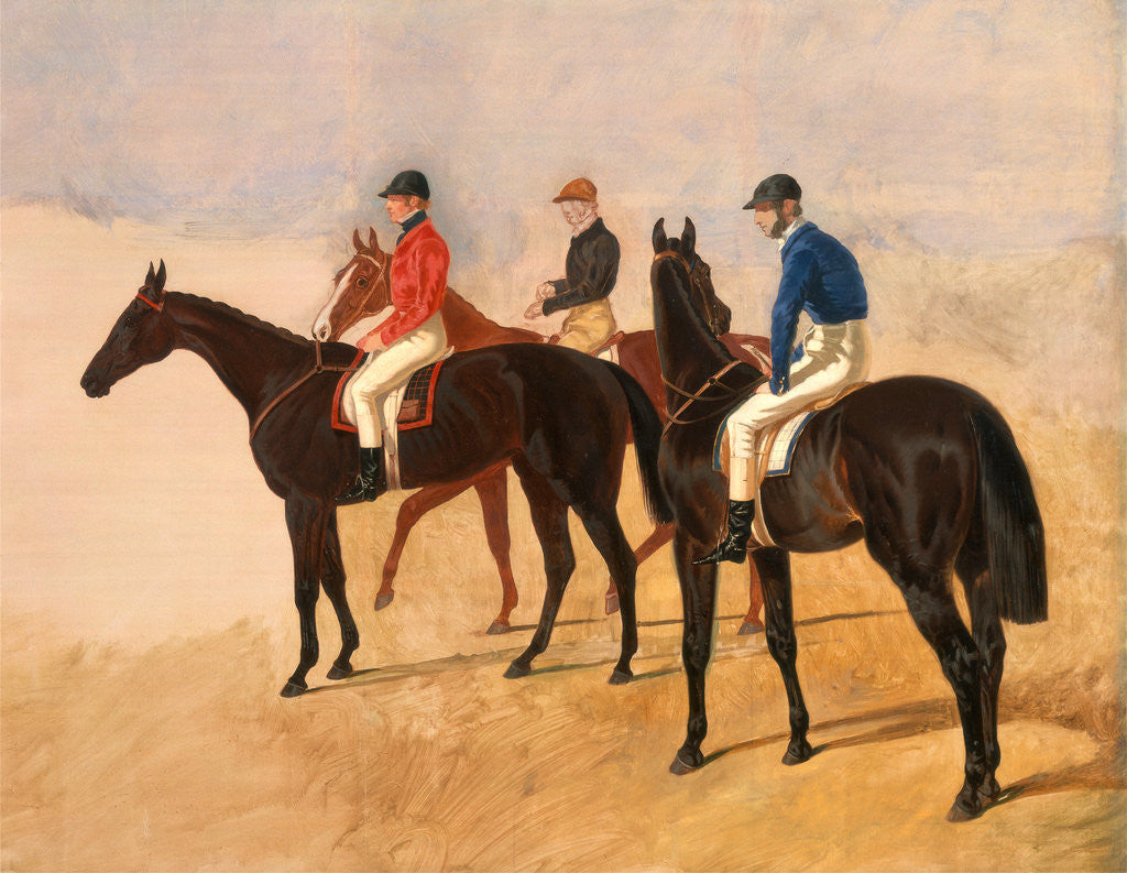 Detail of Steeplechase cracks: Allen McDonough on Brunette, Tom Oliver on Discount, and Jem Mason on Lottery by John Frederick Herring