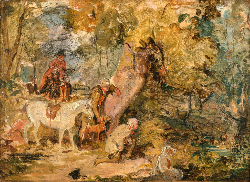 Detail of ?A Sketch for `Foresters Stalking Deer' Sketch of Deer-Stalking by a Water Hole by John Frederick Lewis