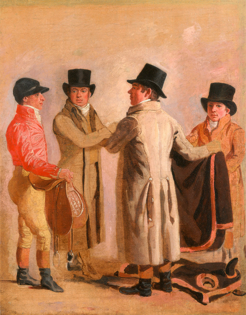 Detail of The Jockey Frank Buckle, the Owner-Breeder John Wastell, his Trainer Robert Robson, and a Stable-lad Frank Buckle by Benjamin Marshall