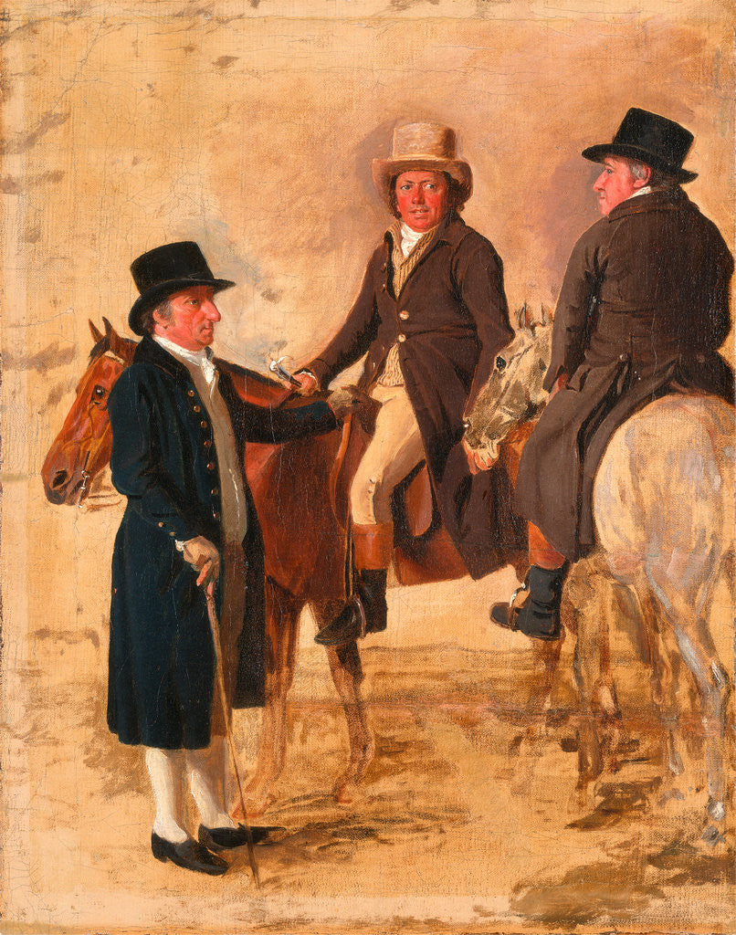 Detail of John Hilton, Judge of the Course at Newmarket; John Fuller, Clerk of the Course; and John Stevens, a Trainer by Benjamin Marshall