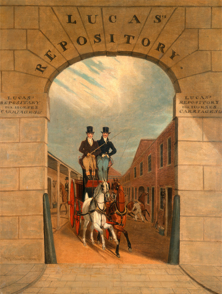 Detail of Schooling a Pair in a Brake at Lucas's Yard, Clerkenwell by James Pollard