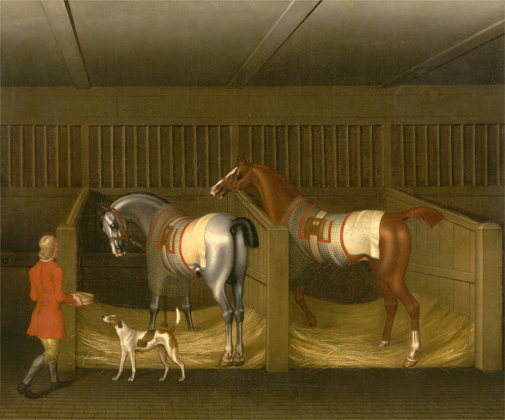 Detail of The Stables and Two Famous Running Horses belonging to His Grace, the Duke of Bolton Two Horses in a Stable with a Groom Two Horses and a Groom in a Stable by James Seymour