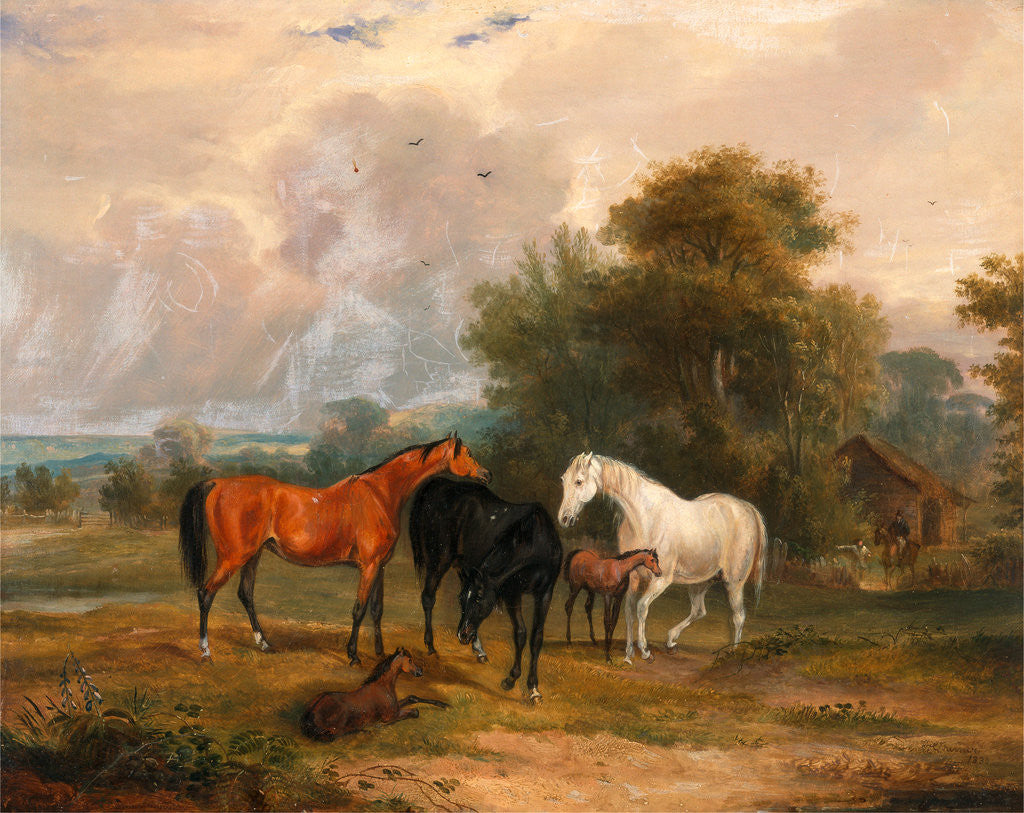 Detail of Horses Grazing: Mares and Foals in a Field by Calcraft Turner