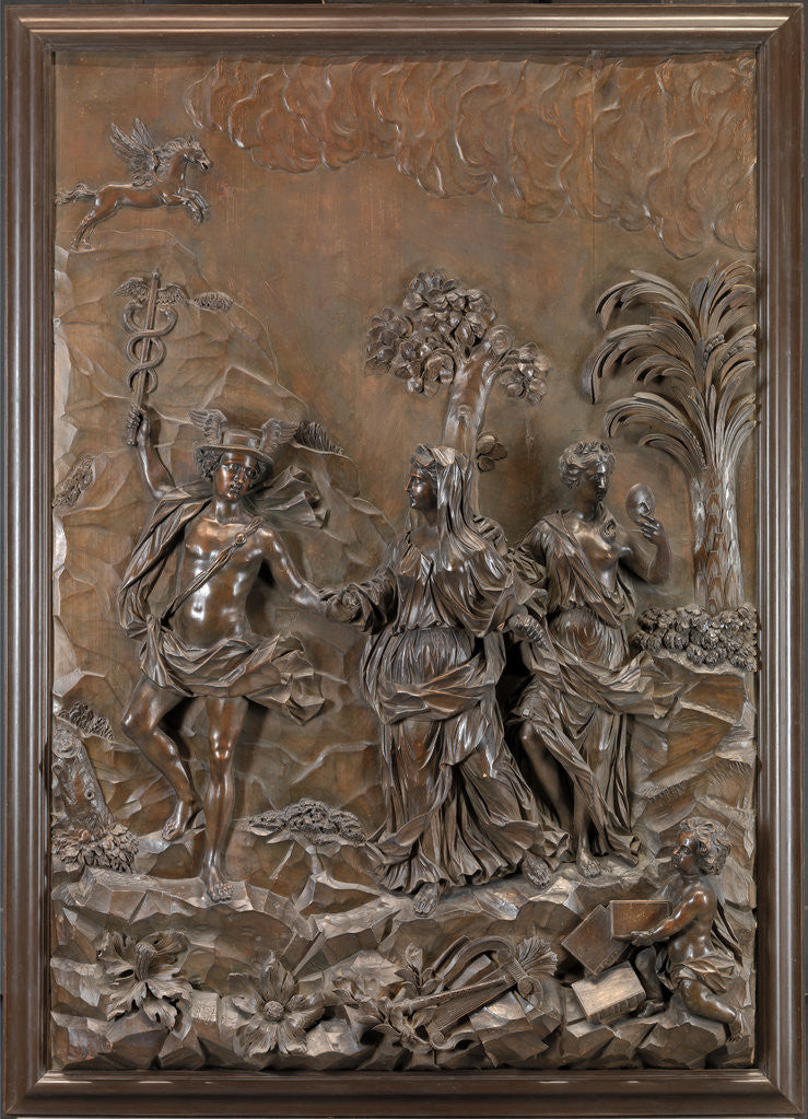 Detail of The Stowe Reliefs: Mercury conducting Tragic and Comic Poetry to the Hill of Parnassus by Michael Chuke