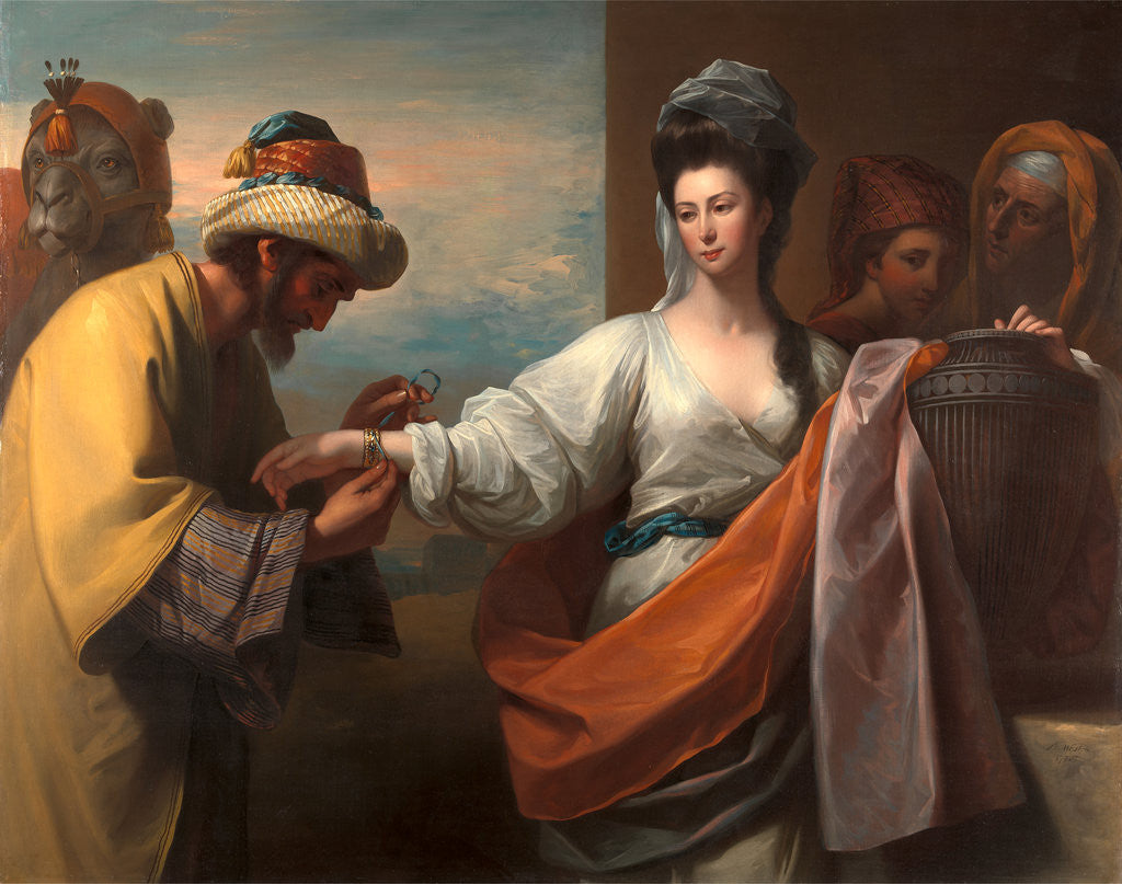 Detail of Isaac's servant tying the bracelet on Rebecca's arm by Benjamin West