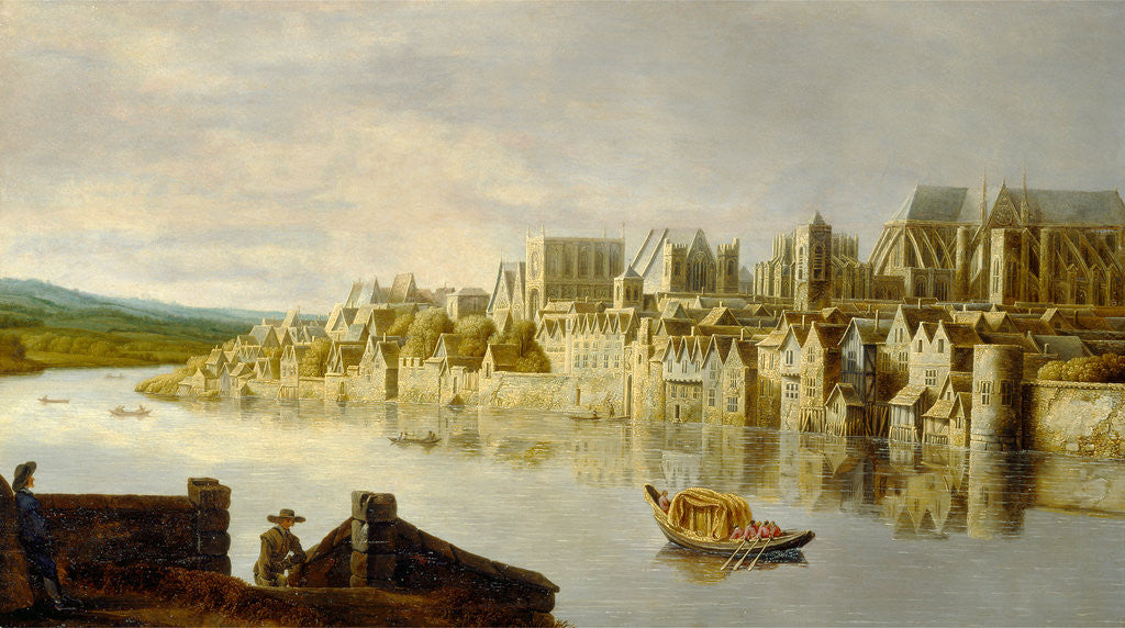 Detail of The Thames at Westminster Stairs, London by De Jongh