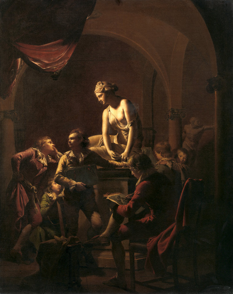 Detail of Academy by Lamplight by Joseph Wright of Derby