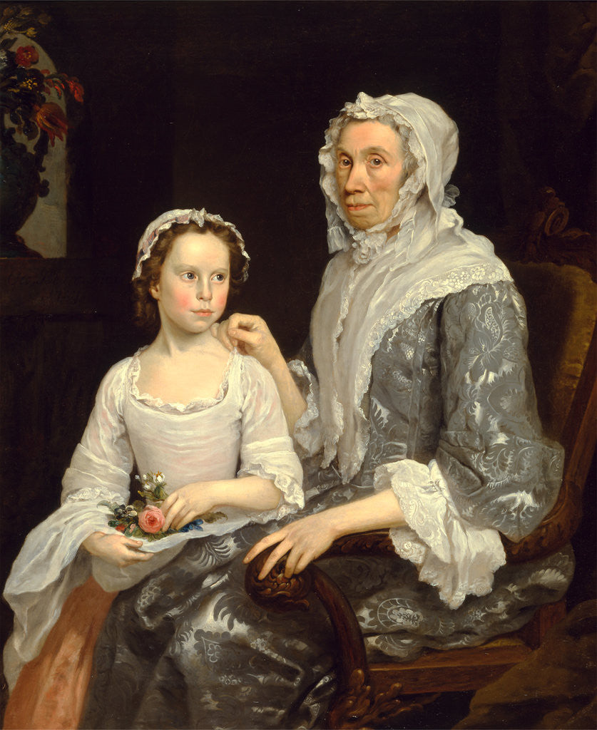 Detail of Portrait of an Elderly Lady and a Girl by George Beare