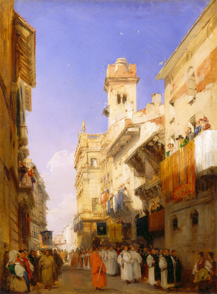 Detail of Corso Sant'Anastasia, Verona Corso Sant'Anastasia, Verona, Italy by Richard Parkes Bonington