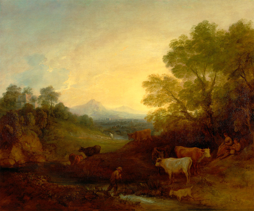 Detail of Landscape with Cattle Landscape with Cattle and Figures by Thomas Gainsborough
