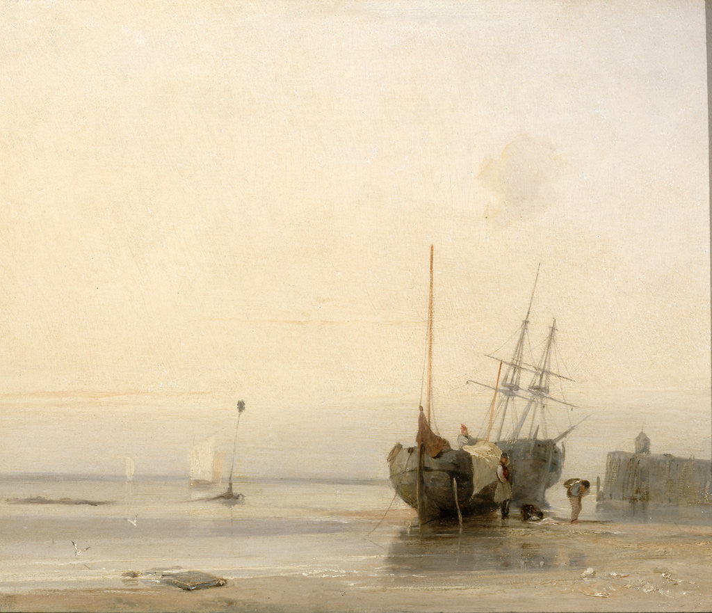 Detail of Calais Jetty, France by Richard Parkes Bonington