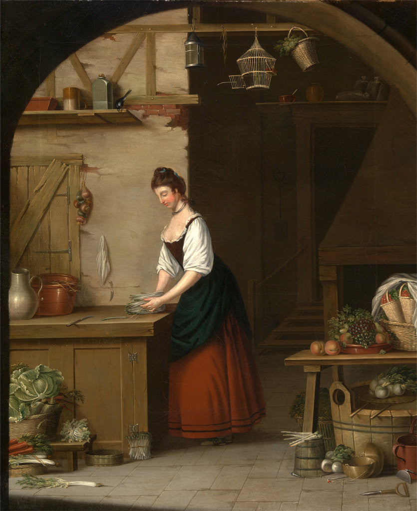 Detail of Girl Bundling Asparagus A girl bundling asparagus for market, John Atkinson by John Atkinson