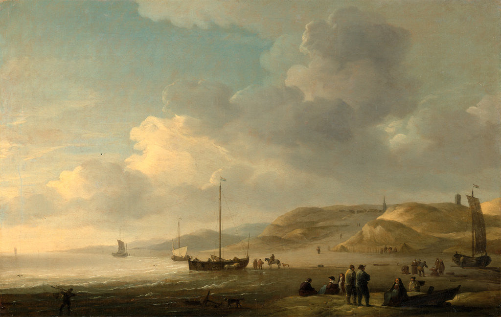 Detail of The Coast near Scheveningen with Fishing Pinks on the Shore by Charles Brooking