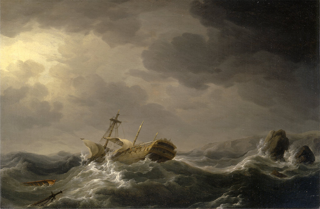 Detail of Ship wrecked on a rocky coast by Charles Brooking